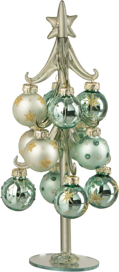 J-Line decoratie kerstboom + Ballen - glas - groen/blauw - small