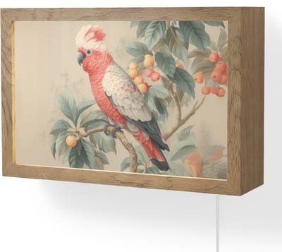 Wandlamp 30x20 cm - Oplaadbaar - Roze kuifkaketoe - Tak met vruchten - Bladeren - Wandlampen binnen woonkamer - Slaapkamer lamp met kabel - Decoratieve nachtlamp - Vloerlamp snoer