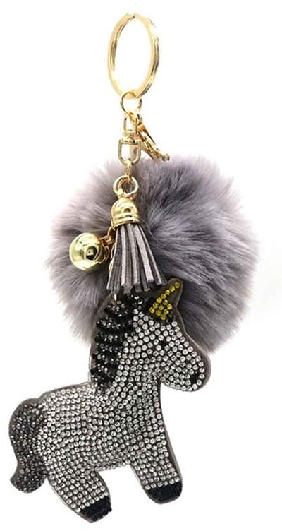 She life style - Sleutelhanger/tashanger Pluizige Eenhoorn - 9cm - Grijs