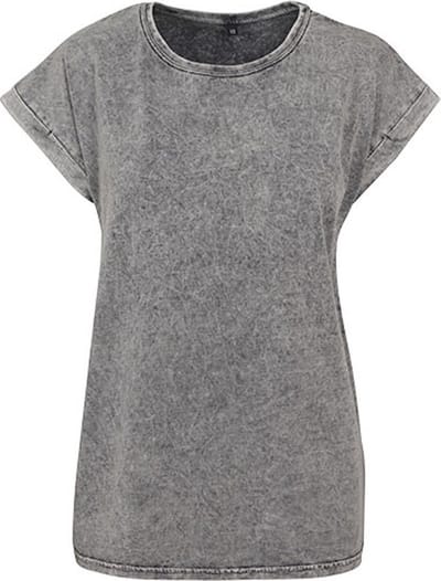 Build Your Brand - Acid Washed Extended Shoulder Dames T-shirt - Grey Black maat XXL
