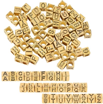 1 doos 104 stuks 26 stijlen gouden alfabet kralen vierkante letter kralen set metalen legering antieke kubus A tot B charme groot gat losse spacer kralen voor sieraden maken ketting