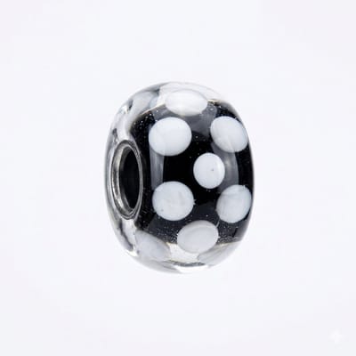 Quiges - Glazen - Kraal - Bedels - Zwart - Met - Witte - Puntjes - Bead Past op alle bekende merken - armband