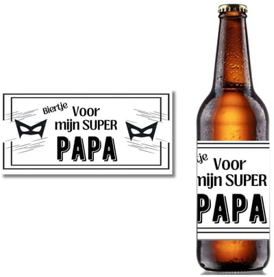 Bieretiket Super Papa met Superheld Masker – Biertje voor mijn Papa – Origineel Cadeau Vaderdag & Verjaardag – Etiket voor Bierflesje 30cl 33cl