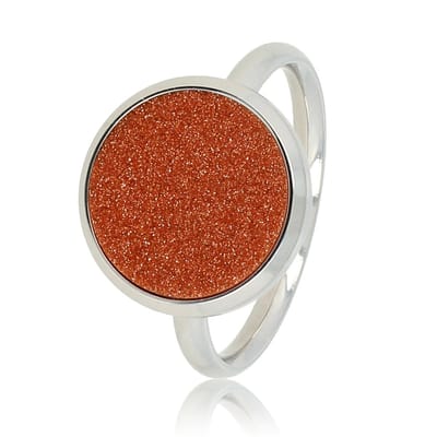 My Bendel - Zilverkleurige Ring met Ronde Gold Sand Stone - Zilverkleurige Ring - Ronde Gold Sandstone - Kracht en Energie - met Luxe Cadeauverpakking | Sieraden Voor Dames | Maat 16.00 Mm / Maat 50