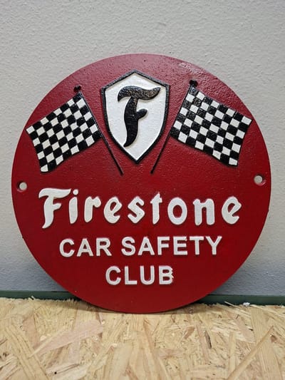 Gietijzeren wandbord Firestone Car Safety Clubs - 24x24x0.75cm - Mancave - Garage - Werkplaats - Tuin - Huis - Funproducts.nl