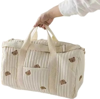 Luiertas - Schoudertas - Beertje Design - Verzorgingstas - Polyester - Verzorgingstas voor Baby - Ruime Opbergvakken - Unisex Baby Tas - 48x28x24cm - Beige
