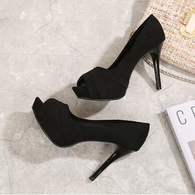Dames 10cm Hoge Hakken 2 .5cm Plateau Chunky Sandalen Dame Rode Zool Hakken Nachtclub Peep Toe Pumps Pleaser Catwalk Schoenen 36 zwart
