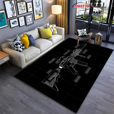 Wapen Thema Vloerkleed , Aanvalsgeweer Pistool Revolver Wapen Tapijt voor Woonkamer Slaapkamer Bank Deurmat Decoratie Antislip Vloermat Cadeaus 100x150cm