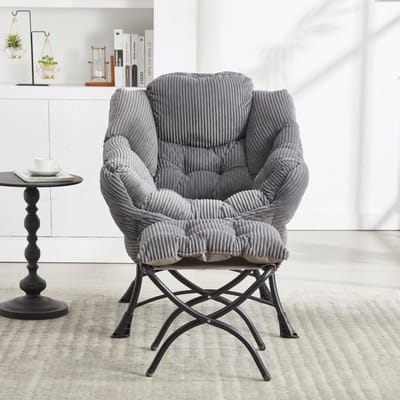 Zubaliya 1-Set Loungefauteuil Met Ottoman - Grijze Relaxstoel Met Opbergzak En Verstelbare Hoek - Zachte Vlinderstoel Voor Kleine Ruimtes