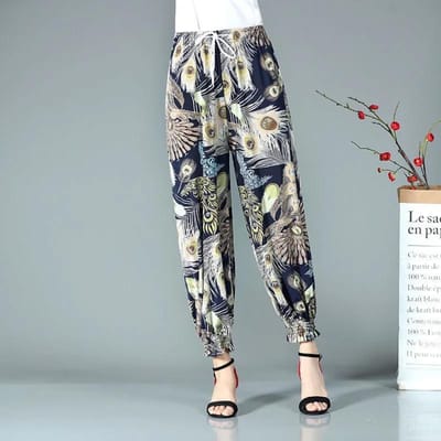 WTEMPO Zomer Dames IJszijde Bloemenprint Joggingbroek Hoge Elastische Taille Stretch Leggings Dansen Wandelbroek 4XL gray
