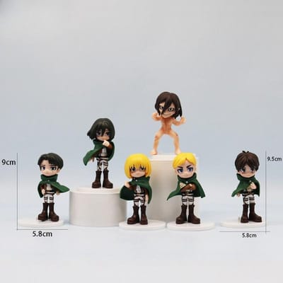 6 pièces/set 9cm Attaque des Titans Figurine Rivaille Eren Mikasa Armin Modèle Figurine Décoration de Bureau Collection Cadeaux Jouet black