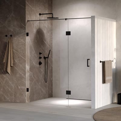 Brauer Void - Nisdeur - 2-Delig - Helder Glas - 180 x 200 cm - Omkeerbaar - met Draaideur 70 cm - Aan Glas - incl. Glascoating - Mat Zwart