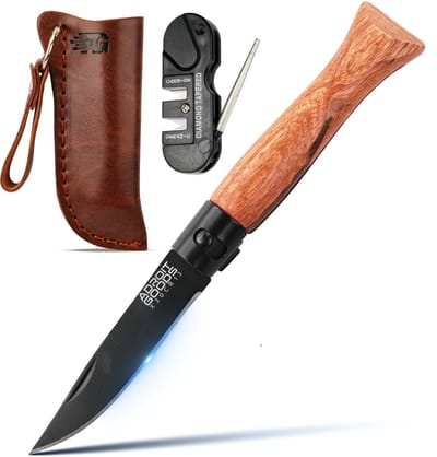 AdroitGoods Zakmes Met Veiligheidsring - X30Cr13 - Survival mes - Jachtmes - Staal en Beukenhout - Camping