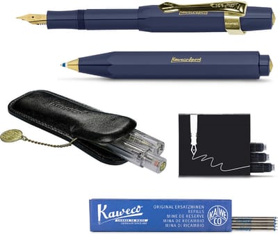 Kaweco - Cadeau - pennenset- (6delig) - Etui - Vulpen Medium met Clip - Balpen - Blauw - Inktpatronen - Balpenvullingen