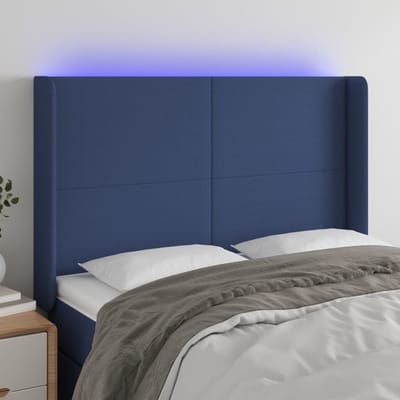 vidaXL - Hoofdbord - LED - 147x16x118/128 - cm - stof - blauw