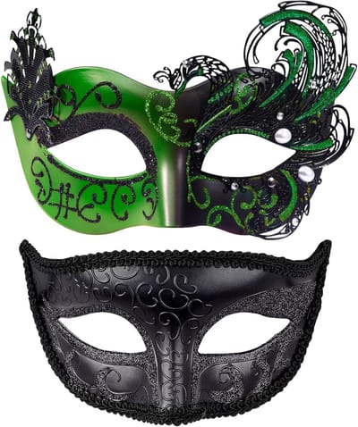 Set van 2 Venetiaanse Maskers voor Feestjes, Carnaval en Verkleedpartijen