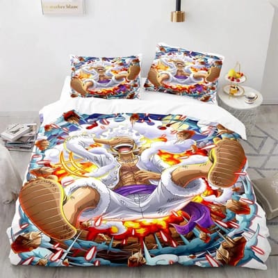 Anime Dekbedovertrek Set uit één stuk Dekbed Bedrukt Nika Luffy Gear Cartoon Twin Size Beddengoedsets Cadeaus 3-delige Set Woondecoratie EU Double200x200cm