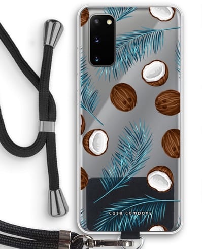 Case Company® - Hoesje met koord geschikt voor Samsung Galaxy S20 hoesje met Koord - Kokosnoot - Telefoonhoesje met Zwart Koord - Bescherming aan alle Kanten en Over de Schermrand
