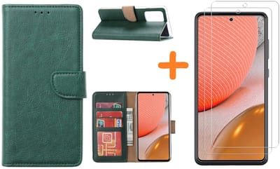 Hoesje Geschikt Voor Samsung Galaxy A72 hoesje Groen - Galaxy A72 hoesje wallet cover met Pasjeshouder - 2x screenprotector Hoesje Geschikt Voor Samsung Galaxy A72 5G