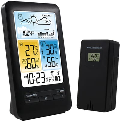 Draadloos weerstation 35.1165.01 – Weersvoorspelling met symbolen, buitensensor, luchtdruk grafiek, maanfase, max/min waarden, zwart