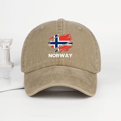 Mlfo “Noorwegen” Vlag Print Gewassen Baseballpet Verstelbare Maat Trendy & Modieus Unisex Casual Kleding Voor Vissen & Kamperen beige