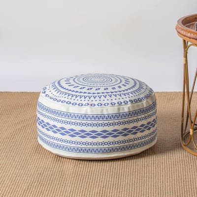 Kleurrijke Boho poefhoes - Ronde Ottomaanse voetbank met handvat - Decoratief en praktisch 45x45x20cm