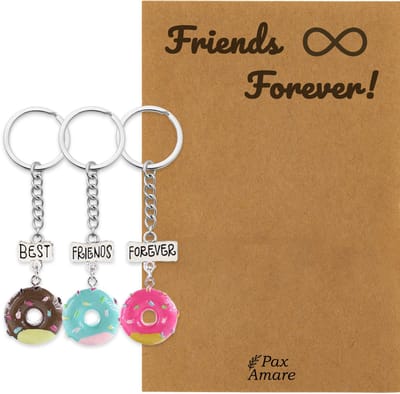 BFF Sleutelhanger voor 3 ' Friends Forever' - Donuts - Sleutelhanger set op Cadeau Kaartje - Zilverkleurig - Vriendschap Symbool - Pax Amare