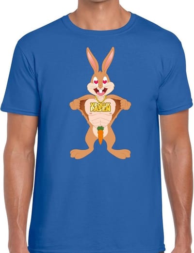Blauw Paas t-shirt verliefde paashaas - Pasen shirt voor heren - Pasen kleding S