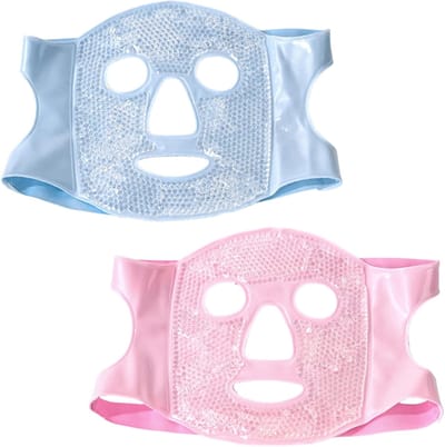 Koelmasker Gezicht - Slaapmasker Migraine - Oogvermoeidheid Verlichten - Dubbelzijdig Therapiemasker - 2 stuks - Blauw Roze