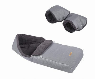 SOOSIE Winter Kinderwagen Voetenzak + Handmof – Grijs Melange & Donkergrijs Teddy – Universeel – Waterproof – 110 cm