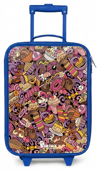 NoBoringSuitcases.com® - Kinderkoffer blauw - Kindertrolley jongen - Sweet surprises - Koffer kind lichtgewicht - Reiskoffer trolley voor kinderen - Koffertje met lichtgevende wieltjes - Rolkoffer