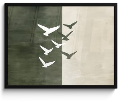 Poster in lijst - Fotolijst 80x60 cm - Posters - Japandi - Vogel - Groen - Posterlijst zwart - Decoratie - Wanddecoratie woonkamer - Muurdecoratie slaapkamer