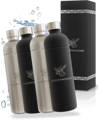 Luckymoose RVS Drinkfles 1,25L - Universeel geschikt voor Bruiswatertoestellen - Set van 4 - Infinity Roestvrijstalen Waterfles - Herbruikbaar - Zwart en Zilver