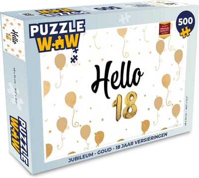 Puzzel Jubileum - Goud - 18 jaar versieringen - Legpuzzel - Puzzel 500 stukjes