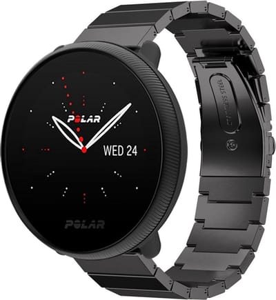 Metalen bandje geschikt voor Polar Pacer / Polar Unite / Polar Ignite / Ignite 2 / Ignite 3 bandje staal - Stalen bandje RVS metaal schakels - Schakelbandje quick-release - Zwart