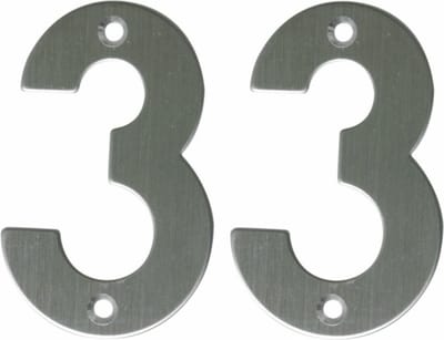AMIG Huisnummer 33 - massief Inox RVS - 10cm - incl. bijpassende schroeven - zilver