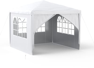 Paviljoen 3x3m - Partytent - Met Zijwanden En Vensters - Tuinpaviljoen - Polyester - UV-bescherming - Waterdicht - Windbestendig - Buitentent - Wit - NAIZY