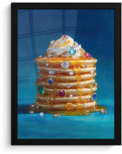Poster in lijst - Fotolijst 30x40 cm - Posters - Pannenkoeken - Steentjes - Glitter - Slagroom - Posterlijst zwart - Decoratie - Wanddecoratie woonkamer - Muurdecoratie slaapkamer