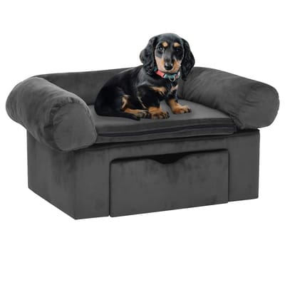vidaXL - Hondenbank - met - lade - 75x50x38 - cm - pluche - donkergrijs