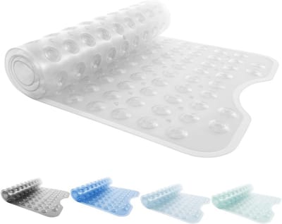Antislip PVC Badkamermat met Afvoergaten en Zuignappen - Machinewasbaar, Transparant, 102 x 40 cm