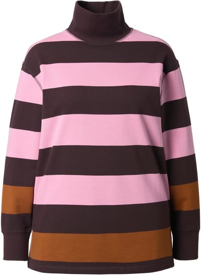 Ulla Popken - Dames - Sweatshirt strepen opstaande kraag lange mouw - Mahoniebruin - Maat 46+