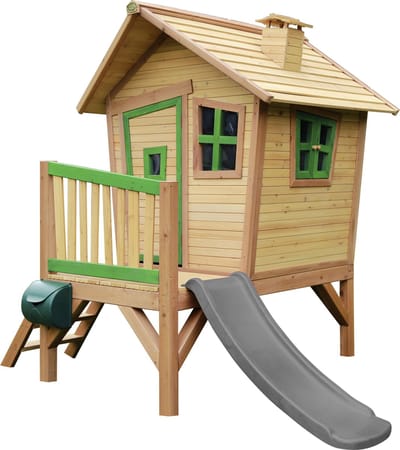 AXI Robin Speelhuis in Bruin/Groen - Met Verdieping en Grijze Glijbaan - Speelhuisje voor de tuin / buiten - FSC hout - Speeltoestel voor kinderen