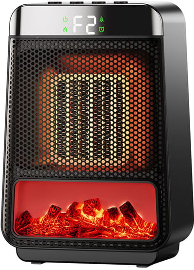 Mini elektrische haard voor binnengebruik, 1500W kleine ruimte haard met 3D LED vlam, veiligheidsbescherming, draagbare tafelhaard voor kerstdecoratie van huis of kantoor (zwart)