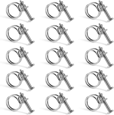 15 stuks Dubbele Draad Slangklemmen 28-32mm Verstelbaar RVS 201 Slangklemmen voor Waterleidingen en Tanks met 3mm Draaddiameter