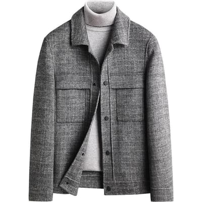 Herfst en Winter Nieuwe Korte Geruite Wol Dubbelzijdig Wollen Jas Heren Casual Dubbelzijdig Wollen Jas Heren Jas 3XL gray