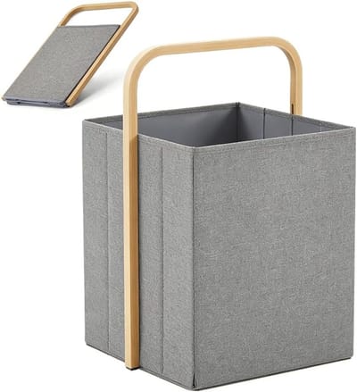 Vouwbare Wasmand 58L met Bamboe Handvat, Ideaal voor Opberging in Slaapkamer en Badkamer, Ruime Wasoplossing voor Huis en Kleding