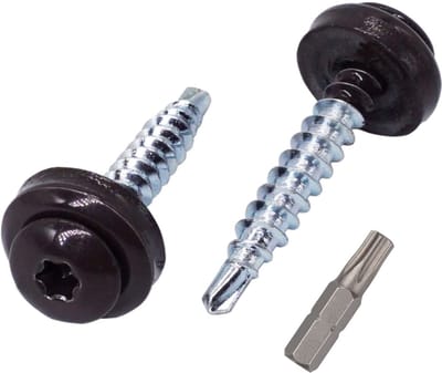 60x Zelfborende Torx Schroeven voor Dakbedekking - 4.8x35mm met EPDM Ring - RAL 8019 Grijsbruin