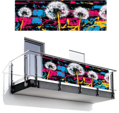 Balkonscherm 300x100 cm - Balkonposter Street Art - Kleurrijk - Muur - Balkon scherm decoratie - Balkonschermen - Balkondoek zonnescherm