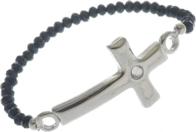 Behave - Rekarmband dames - Zilverkleur kruis zwart glas - Boho chic