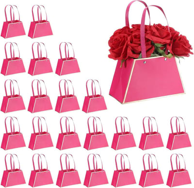 Allecto Plus - Papieren bloemzakken 24 stuks - Boeket geschenkzakjes - Metaalketting draagtas - Bloemen voor bruiloft en verjaardagen - Lichtroze - Bloemist accessoires